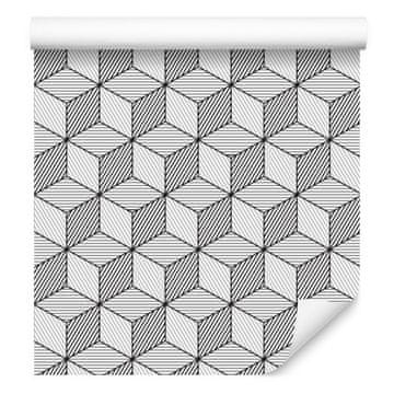 Geometrična črno-bela tapeta s kockami za dnevno sobo in spalnico 50x1000 cm