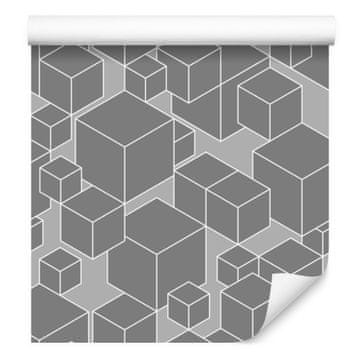 Geometrijska in kockasta tapeta v sivih odtenkih 50x1000 cm