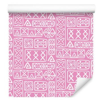 Polinezijski geometrijski vzorec, tapeta v pudrasto roza barvi 50x1000 cm