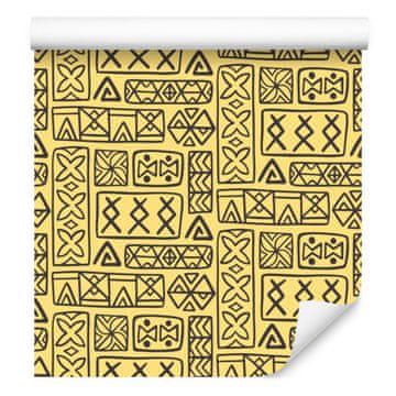 Polinezijska tapeta s geometrijskim vzorcem, rumena, krem in zlata, 50x1000 cm
