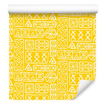 Polinezijska tapeta s geometrijskim vzorcem, rumena in krem, 50x1000 cm