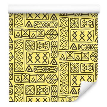 Polinezijska tapeta s geometrijskim vzorcem, rumena in krem, 50x1000 cm