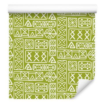 Polinezijska tapeta s geometrijskim vzorcem, rumena in bež, 50x1000 cm