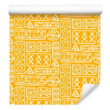 Polinezijska tapeta s geometrijskim vzorcem, zlata in krem, 50x1000 cm