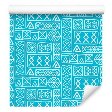 Polinezijska tapeta z geometrijskim vzorcem, turkizna in celadon, 50x1000 cm