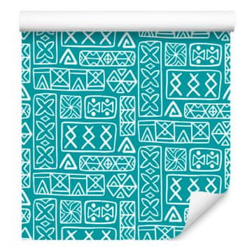 Polinezijska tapeta z geometrijskim vzorcem, turkizna in celadon, 50x1000 cm