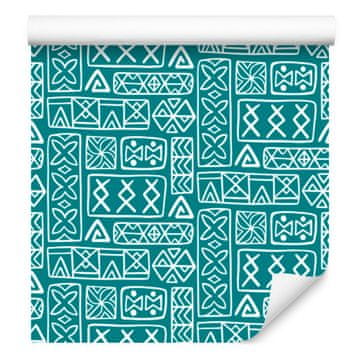 Polinezijska tapeta s turkiznim geometrijskim vzorcem 50x1000 cm