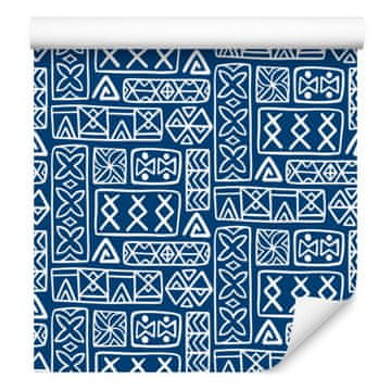 Polinezijska tapeta s geometrijskim vzorcem, modra 50x1000 cm