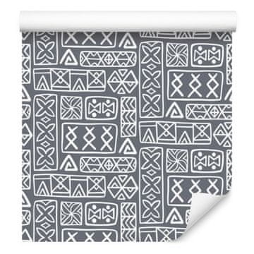Polinezijska tapeta s geometrijskim vzorcem, siva in svetlo siva, 50x1000 cm