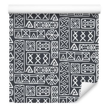 Polinezijska tapeta s geometrijskim vzorcem, siva in grafitna, 50x1000 cm