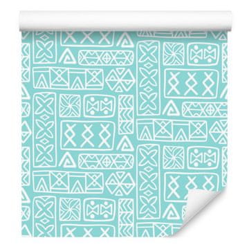 Polinezijska tapeta s geometrijskim vzorcem, celadon in bela, 50x1000 cm