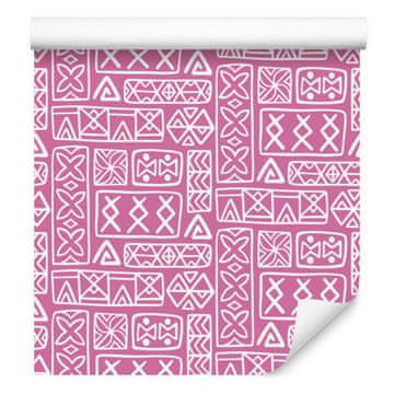 Polinezijska tapeta s geometrijskim vzorcem, vijolična in pudrasto roza, 50x1000 cm