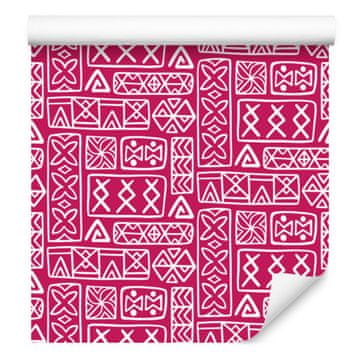 Polinezijska tapeta s geometrijskim vzorcem, vijolična in pudrasto roza, 50x1000 cm