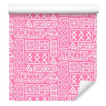 Polinezijski geometrijski vzorec, tapeta v pudrasto roza barvi 50x1000 cm