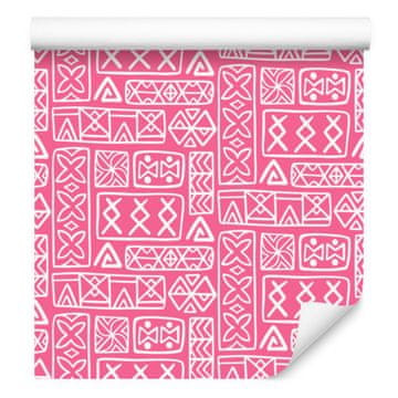 Polinezijski geometrijski vzorec, tapeta v pudrasto roza barvi 50x1000 cm