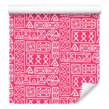 Polinezijska tapeta s geometrijskim vzorcem, pudrasto roza in roza, 50x1000 cm