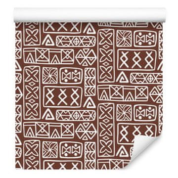 Polinezijska tapeta z geometrijskim vzorcem v oranžni barvi 50x1000 cm