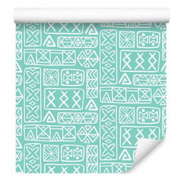 Polinezijska tapeta z geometrijskim vzorcem, mint in bela, 50x1000 cm