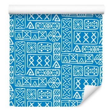 Polinezijska tapeta s geometrijskim vzorcem, azurno modra, 50x1000 cm