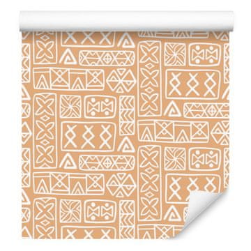 Polinezijska tapeta s geometrijskim vzorcem, krem in zlata, 50x1000 cm