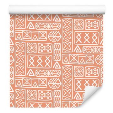 Polinezijska tapeta s geometrijskim vzorcem, kremna in breskev, 50x1000 cm