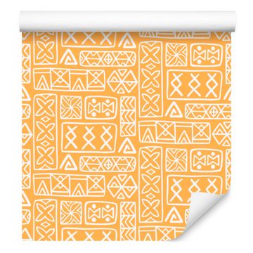 Polinezijska tapeta s geometrijskim vzorcem, krem in zlata, 50x1000 cm