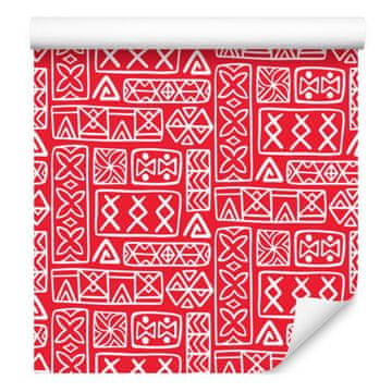 Polinezijska tapeta s geometrijskim vzorcem, koralna in rdeča, 50x1000 cm