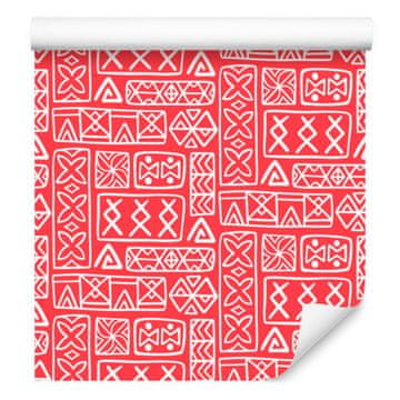 Polinezijska tapeta s geometrijskim vzorcem, koralna in rdeča, 50x1000 cm