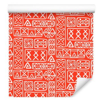 Polinezijska tapeta s geometrijskim vzorcem, koralna in rdeča, 50x1000 cm