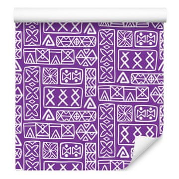 Polinezijska tapeta s geometrijskim vzorcem, vijolična in sivka, 50x1000 cm