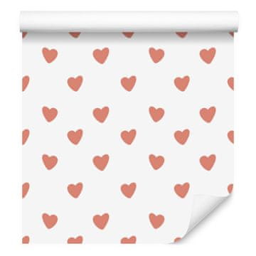 Fototapeta s srčki v beli, koralni, rdeči in breskovi barvi 50x1000 cm