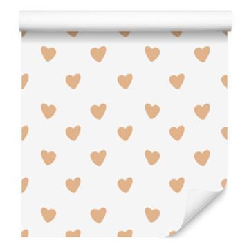 Tapeta s srčki bela, krem in zlata 50x1000 cm