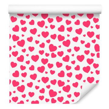 Tapeta s srčki v pudrasto roza, beli in roza barvi 50x1000 cm