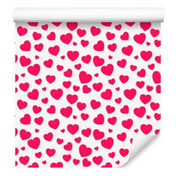 Tapeta s srčki v pudrasto roza, beli in roza barvi 50x1000 cm