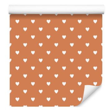 Oranžna in kremna tapeta s srčki 50x1000 cm