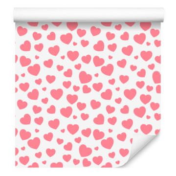 Tapeta s srčki v koralni, beli in pudrasto roza barvi 50x1000 cm