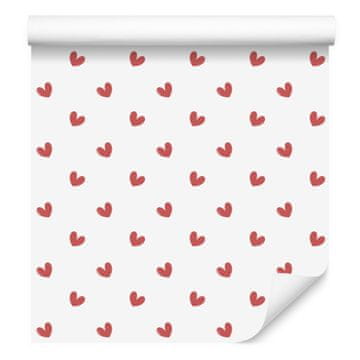 Tapeta s srčki bela, koralna in rdeča 50x1000 cm