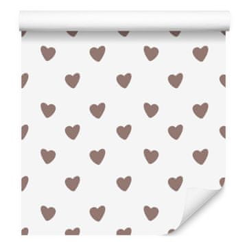 Tapeta s srčki v beli, svetlo sivi in rdeči barvi 50x1000 cm
