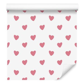 Tapeta s srčki v beli, pudrasto roza in roza barvi 50x1000 cm