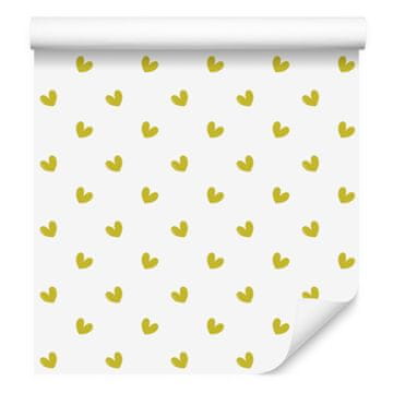 Tapeta s srčki v beli, kremni in rumeni barvi 50x1000 cm
