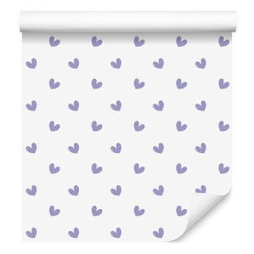 Tapeta s srčki v beli, modri in svetlo sivi barvi 50x1000 cm