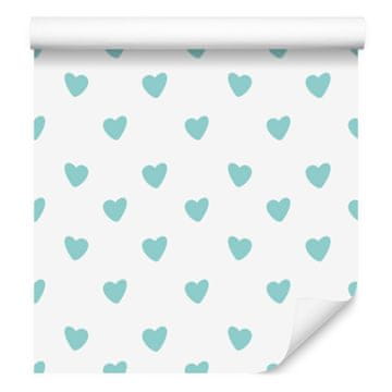 Fototapeta s srčki v beli, celadon, turkizni in svetlo sivi barvi 50x1000 cm