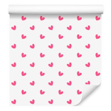 Tapeta s srčki v beli, pudrasto roza in roza barvi 50x1000 cm
