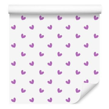 Tapeta s srčki v beli, sivkini in vijolični barvi 50x1000 cm