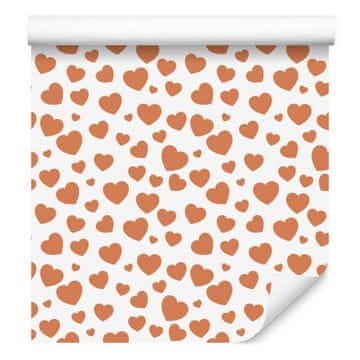 Fototapeta s srčki v beli, kremni, oranžni in breskovi barvi 50x1000 cm