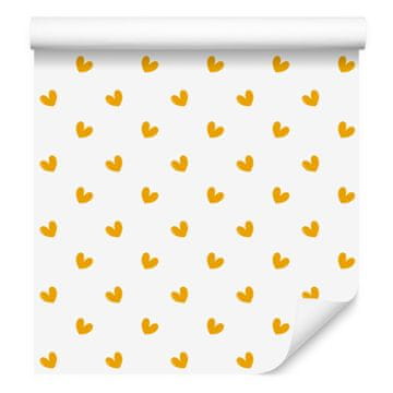 Tapeta s srčki v beli, kremni, zlati in rumeni barvi 50x1000 cm