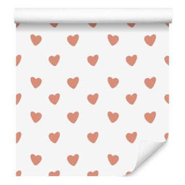Tapeta s srčki v beli, krem, oranžni in bež barvi 50x1000 cm