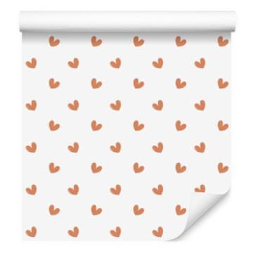 Tapeta s srčki v beli, kremni, bež in breskovi barvi 50x1000 cm