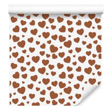 Tapeta s srčki v beli, bež, oranžni in svetlo sivi barvi 50x1000 cm