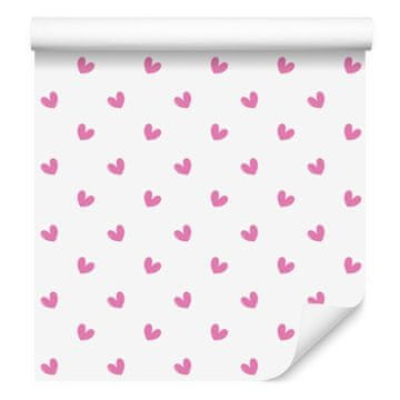 Tapeta s srčki v beli, pudrasto roza in vijolični barvi 50x1000 cm